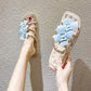 Slippers Women's Summer Wear Outdoor Fashion Flat Bottom Flower One Word Sandals Ladies Sweet and Comfortable Sandals
