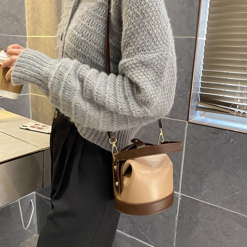 Bucket Bag Shoulder Messenger Bags Casual Female Crossbody Bags Portable PU Leather Multi-Layer Large Capacity Handbag