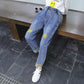 Girl Boy Loose Jeans Spring and Autumn Wear Korean Style Hole Children's Medium Children's Color Jeans Pants