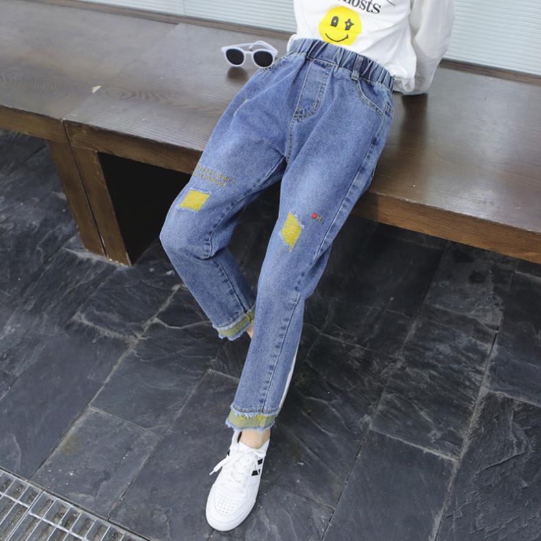 Girl Boy Loose Jeans Spring and Autumn Wear Korean Style Hole Children's Medium Children's Color Jeans Pants