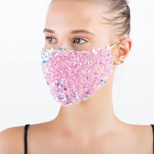 Women's Cotton Luxury Sequins Mask Windproof Dustproof Washable Mask Solid Color Shining Streetwear Face Mask Holiday Party Facial Masks Face Cover