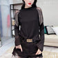 Stitching Long-sleeved Bottoming Shirt Women Half High Neck T-shirt Top Casual Fashion Coat