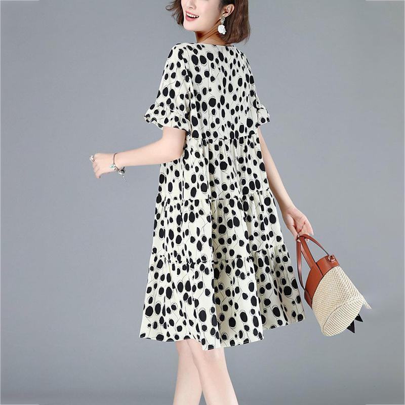 Polka Dot Women's Summer Dress Short Sleeve Round Neck Printing Knee-length Daily Wear Office Dating Party