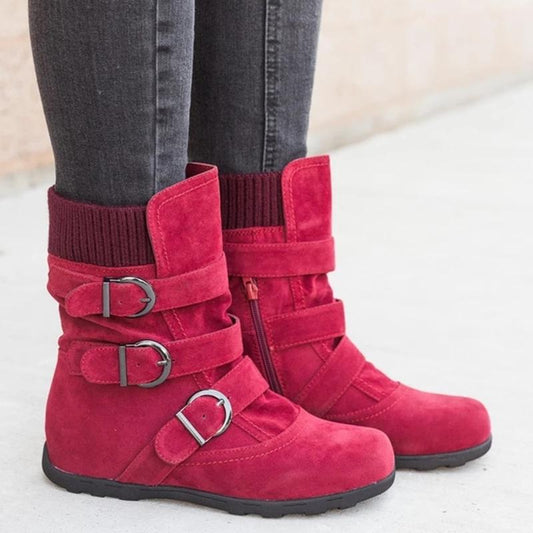 35-43 Plus Size Boots Westen Combat Boots Mid-calf Winter Shoes Cotton Flat Botas Fashion Designer Retro Punk Shoes