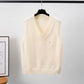Thin Sweater Waistcoat Loose V-neck Short Sleeveless Waistcoat Sweater Outer Wear Knitted Vest Vest Women Pure Color All-match Women's Clothing