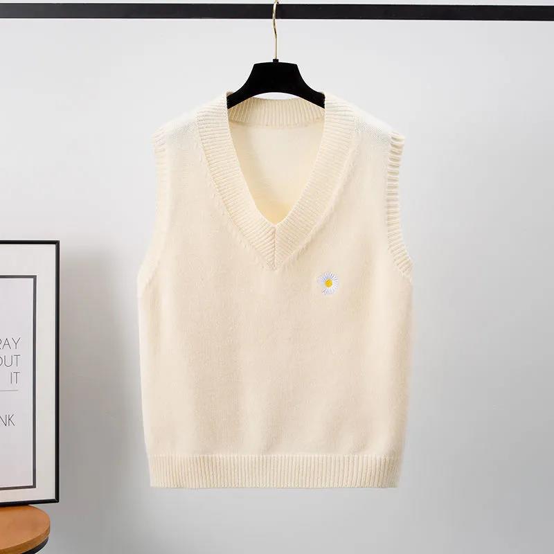 Thin Sweater Waistcoat Loose V-neck Short Sleeveless Waistcoat Sweater Outer Wear Knitted Vest Vest Women Pure Color All-match Women's Clothing