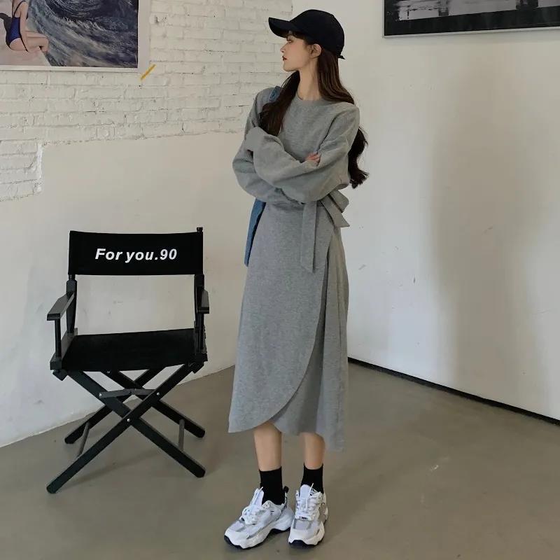 Women Sexy Knitted Dresses Solid Color High Elasticity Irregular Long-sleeved Spring and Autumn Dress