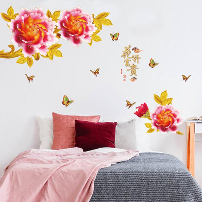 Red peony flower festive wall sticker room landscaping background decoration removable sticker