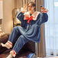Women's Winter Pajamas Set Cute Bow Large Neckline Thickened Coral Plus Velvet Suit Plush Home Wear Flannel Suit Lovely Cartoon Set