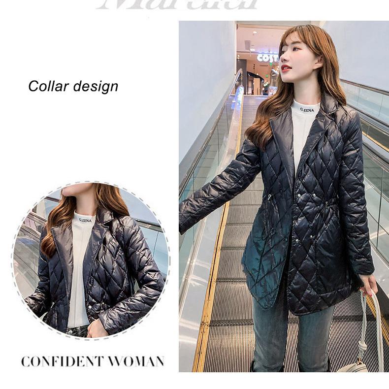 Women's Cotton-padded Clothes Mid-length Korean Style Waist Slim Slimming Suit Collar Down Cotton Jacket