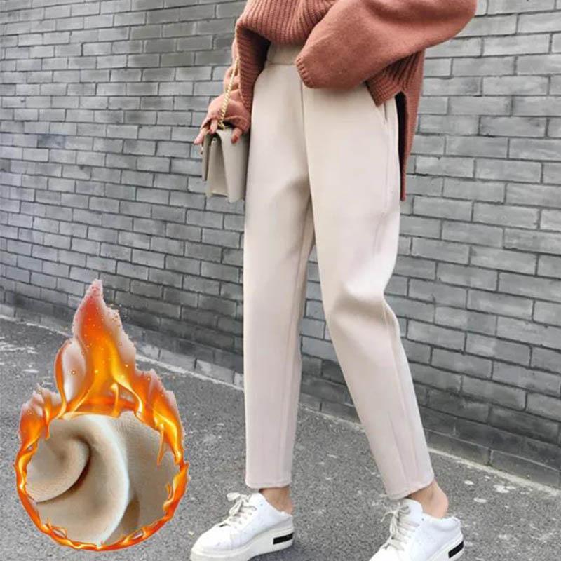 Harem Pants Women's Autumn and Winter High Waist Loose Plus Fleece Pants Nine Points Thin Feet Old Radish Pants Trousers