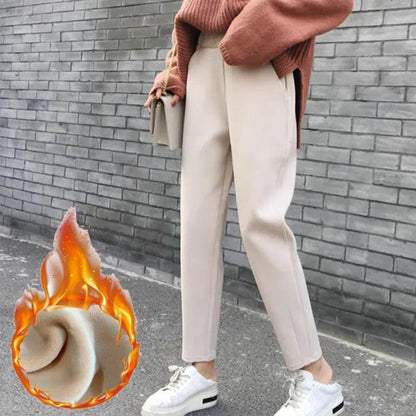Harem Pants Women's Autumn and Winter High Waist Loose Plus Fleece Pants Nine Points Thin Feet Old Radish Pants Trousers