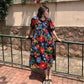 Cute Girl Puff Sleeve Dress Retro Print Long Loose Mid-length Skirt
