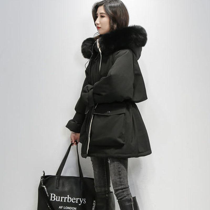 Parkas Women's Mid-length Korean Down Padded Jacket Women's Loose and Thick Large Fur Collar Padded Jacket