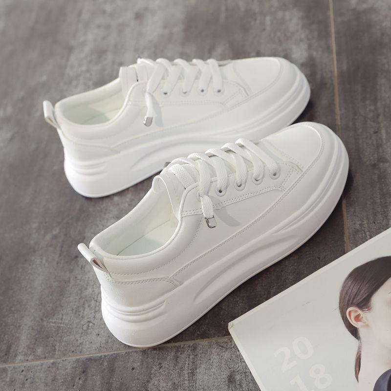 PU Leather Casual Shoes Women Sneakers 2020 Spring Light White Sneakers Platform Med Heel Ladies Shoe Comfortable 35-40