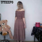 Woman Bohemian Sexy Floral Off-shoulder Dress  Elastic Bust High-waist Dress Long Maxi Party Dress