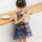Children Dress Girls Summer Thin Dresses Plaid Sleeveless Bowknot Princess Dress Irregular Mesh Dress Vest Dress