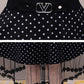 Spring and Summer Black V-neck Lace Stitching Dress Mesh Large Size Waist Skirt A-line Dress Covering Belly Mid Skirt