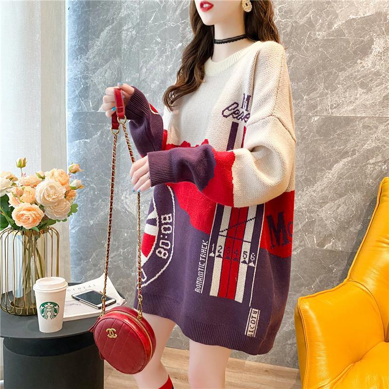 Autumn Loose Round Neck Pullover Sweater Women Mid-length All-match Knitted Top