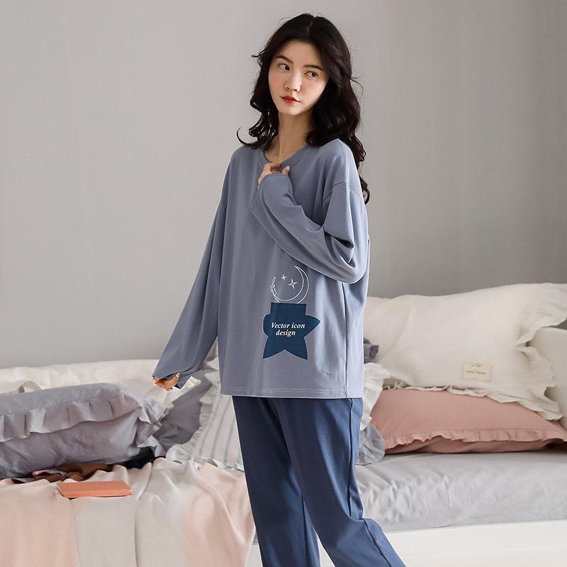 Women's Pajamas Suit Autumn Winter Pyjamas Set Long Sleeve Sleepwear Loose Casual Home Wear Pullover Cute Nightwear Tops and Pants Sets Round Neck