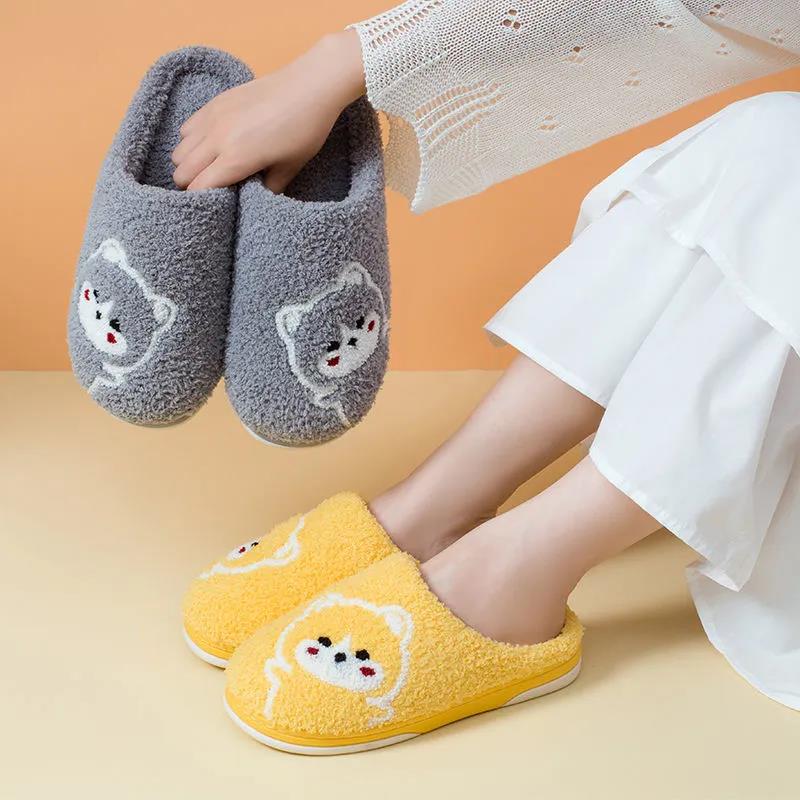 Autumn and Winter Cotton Slippers for Men and Women Cute Indoor Embroidered Non-slip Warm Couple Slippers