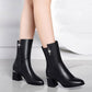 Black PU Leatehr boots Short Combat Boots Chunky  Heel Women Zipper Martin Boots Ankle Boots for Women