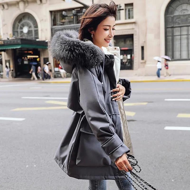 Winter Women's Cotton Jacket Jacket Mid-length Large Fur Collar Plus Down Jacket Thickening Plus Velvet Jacket