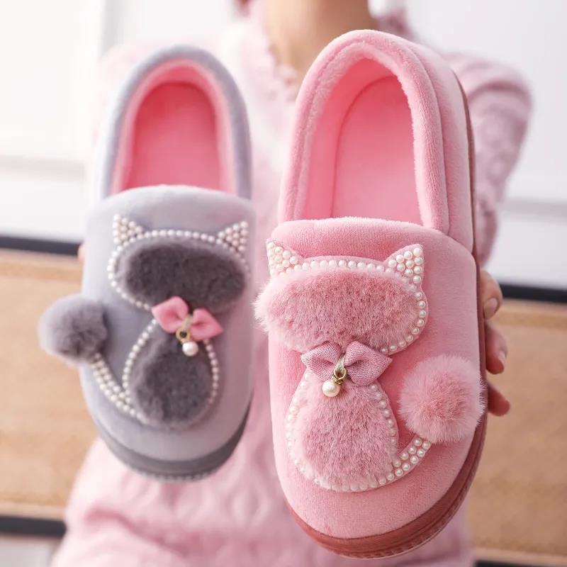 Winter Cotton Slippers Women's High-heeled Thick-soled Home Non-slip Wool Slippers