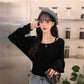 Design Sense French Niche Waist Sleeves Are Thin, Fake Two-piece Clavicle Strapless Large Size Long-sleeved Sweater Women's Blouse