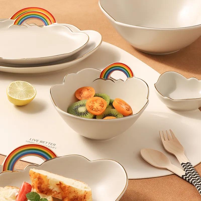 Creative Rainbow Bowl Plate Tableware Soup Bowl Rice Bowl Household Fruit Salad Bowl Ceramic Dinner Bowl Plate