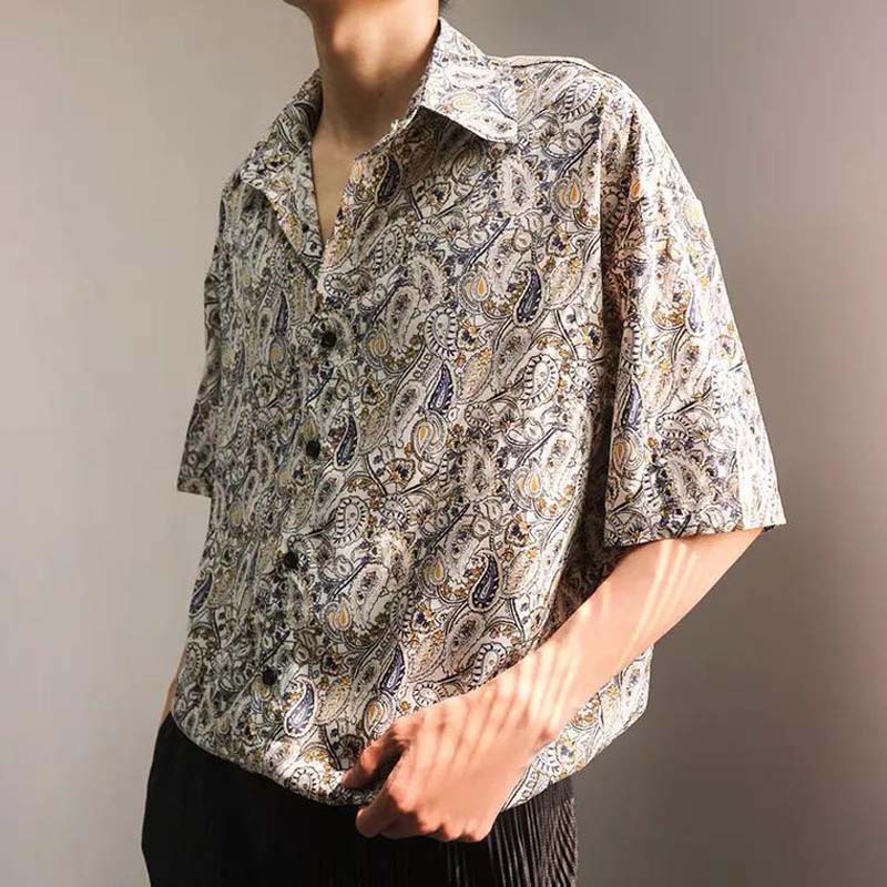 Cashew Flower Shirt Men's Short Sleeve Draping Loose Retro Half Sleeve Flower Shirt