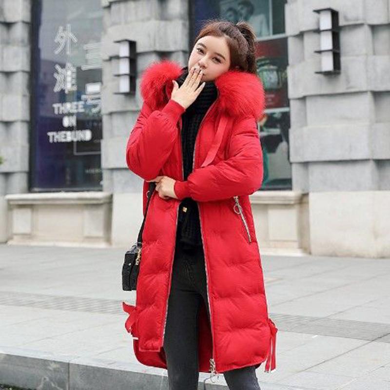 Women's Winter Long Jakcet Down Cotton Coat Female Long Sleeve Hooded Fur Collar Jacket Coat