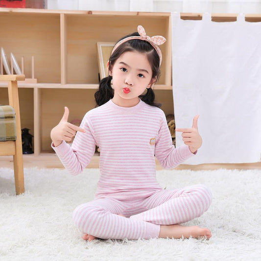 Winter Children's Comfortable Thermal Underwear Suit Baby Pure Cotton Self-heating Autumn Clothes Long Trousers