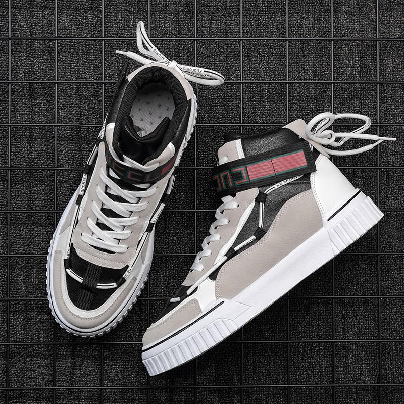 Spring Autumn Men High-top Vulcanized Shoes Canvas Shoes Lace Up Letter Prints Buckle Casual Thick Sole Shoes for Men
