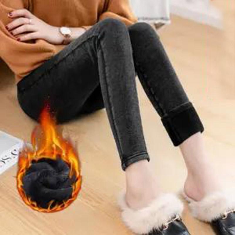 Fleece Jeans Women Wear Thick Stretch Pants In Winter, High Waist Pants with Small Feet To Keep Warm and Thin Slim Pencil Pants