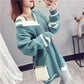 Pofulove high-quality core-spun yarn V-neck hedging mid-length wild wild knit ins sweater female student Korean loose top