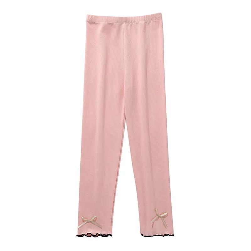 Girls' Leggings Children's Spring and Autumn Thin Bow Korean Ninth Pants Baby Outer Wear and Inner Wear Stretch Pants