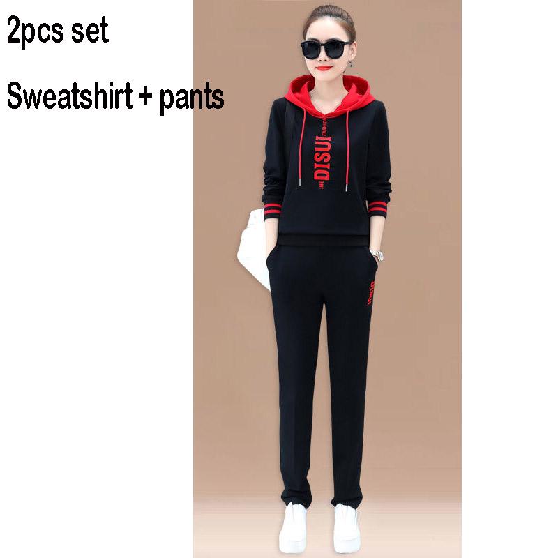 Two Pcs Set Wild Long -Sleeved Casual Sweatshirt Set Large Size Spring And Autumn Women 'S Clothing