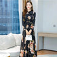 Chiffon Long-sleeved Large Skirt Dress Feminine Temperament Floral French Retro Waist Slim Elegant Dress Fabric Light and Breathable