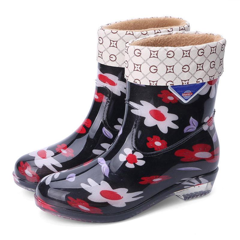 Rain Boots Ladies Adult Water Shoes Short Tube In Tube Rain Boots Fashion Waterproof Non-slip Rubber Shoes