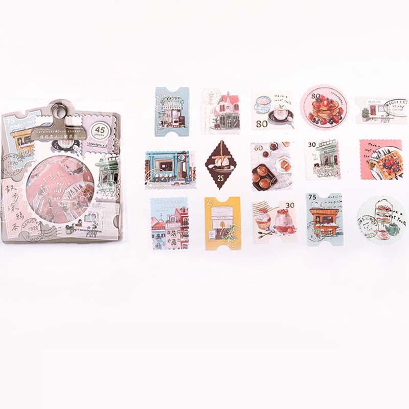 45PCS Stamping Sticker Pack Zhiyi Letter Salt Series Art Handbook Decoration Collage Material Stamp Sticker Small Fresh