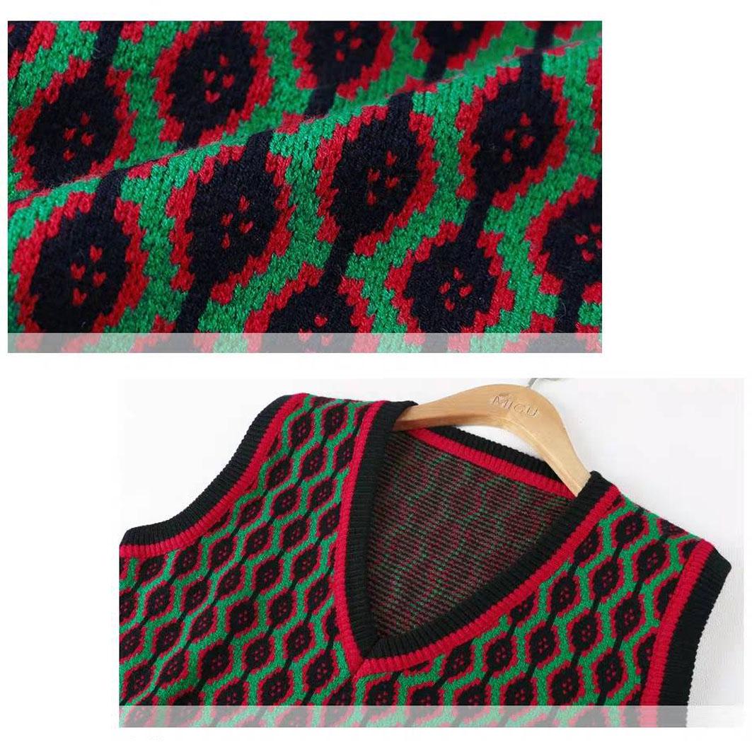 Vintage Casual Sleeveless V-Neck Knitted Sweaters Vest Female Loose Sweater Pullover Oversize