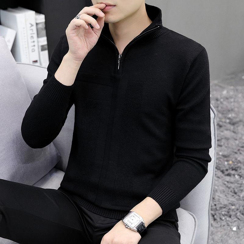 Sweater Men's Warm and Comfortable Self-cultivation Solid Color Knitted Half High Neck Zipper Sweater Bottoming Shirt