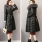 Leather Coat and Fur Imitation Fox Fur Collar Women's Jacket Mid-length Hooded Plus Cotton Thick PU Slim Fit