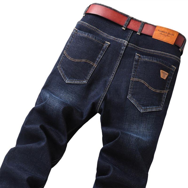 Winter Men's Warm Jeans Fleece Black Blue Jeans Business Casual Warm Thick Stretch Denim Trousers Men's Brand Pants
