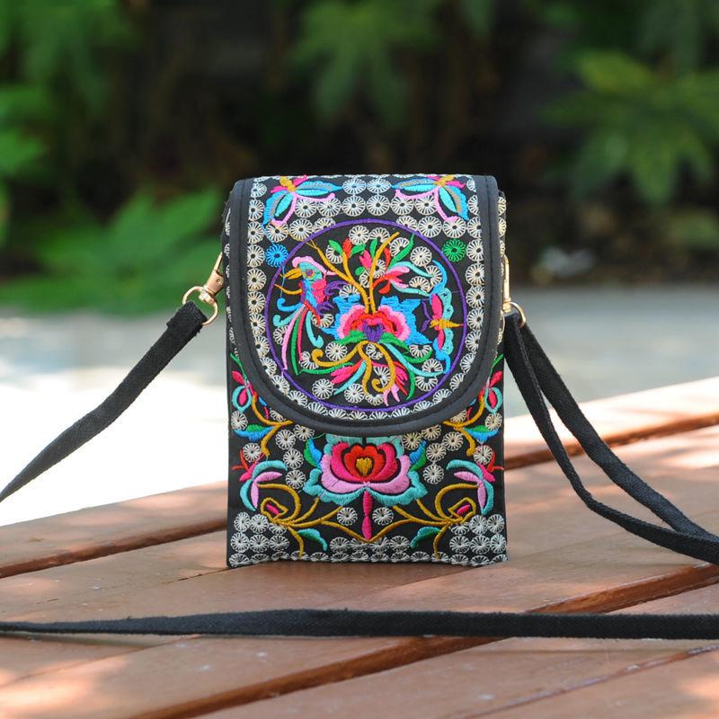 Ethnic Style Women Printing Canvas Embroidery Crossbody Bag Exquisite High Quality Elegant Phone Bag