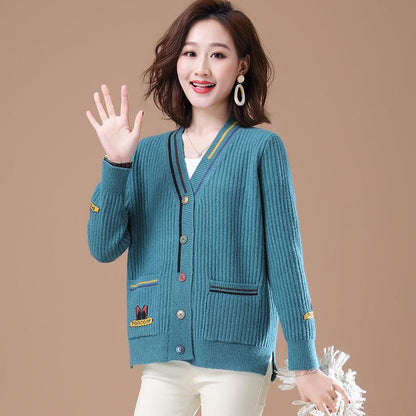 Spring and Autumn Cropped Cardigan Jacket with Knitted Solid Color Jacket and Casual V-neck Women's Jacket
