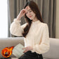 Lace Plus Velvet Padded Bottoming Shirt Women's Chiffon Shirt Flocking Sexy Killing Blouse