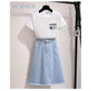 Summer Women Midi Denim Skirt Fashion Casual Tassel A-line Harajuku Female Light Blue Skirt Jeans Elegant Pocket Moda Mujer