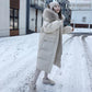 Winter Fluffy Big Fur Collar Hooded Down Jacket Women Mid-length Slim Over The Knee Thick Hooded Winter Warm Plus Fleece Jacket